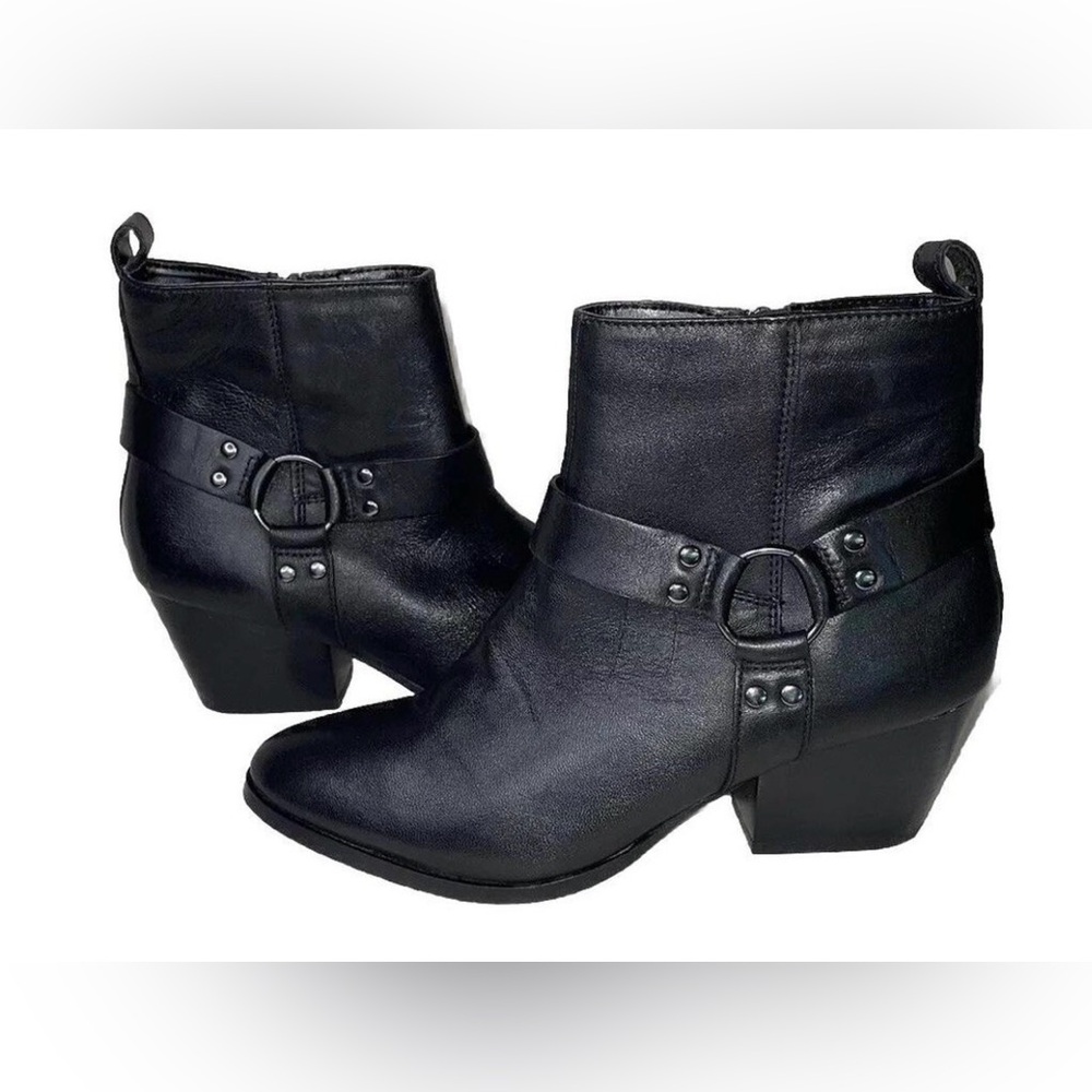House of Harlow 1960 Black Leather Moto Ankle Boots – Size 8.5 (Like New)